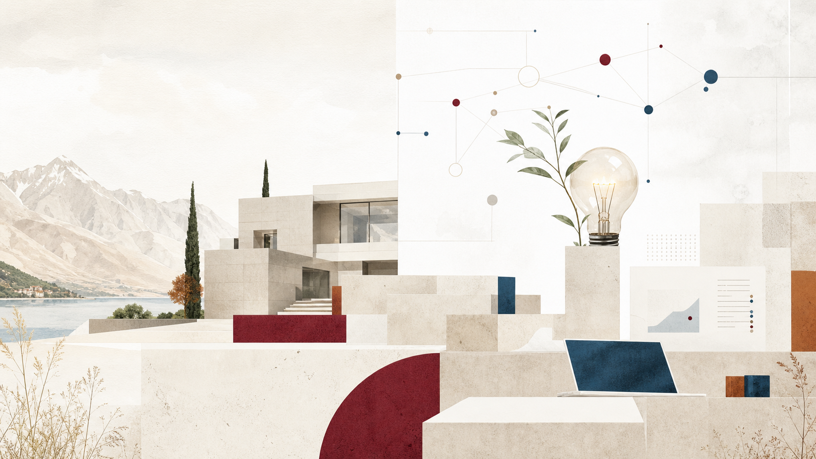Abstrakte Verbindung von Ideen, Technologie und Immobilien
