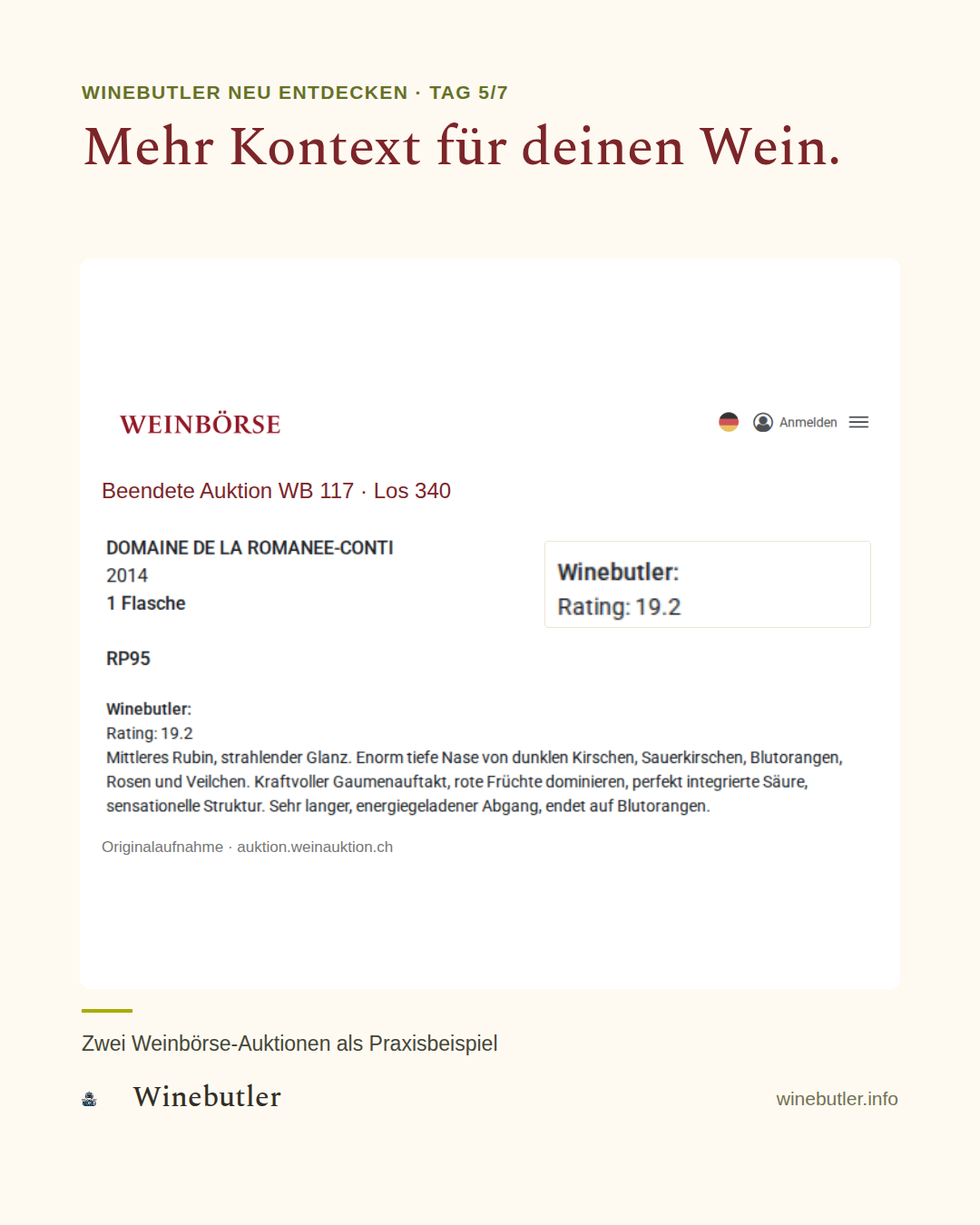Weinbörse-Los 340: Romanée-Saint-Vivant 2014, Winebutler-Beschreibung und Rating 19.2.