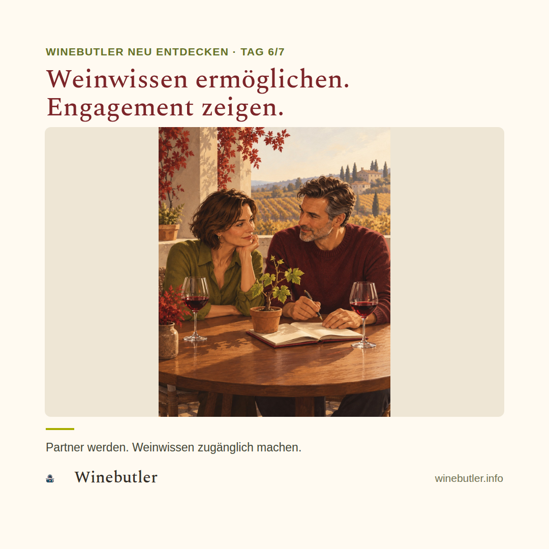 Zusammenarbeit am Tisch mit einer jungen Rebe: Weinwissen ermöglichen und Engagement zeigen.